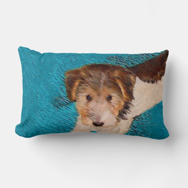 Wire Fox Terrier Puppy Painting - Original Dog Art Lumbar Cushion (Front)