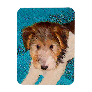 Wire Fox Terrier Puppy Painting - Original Dog Art Magnet