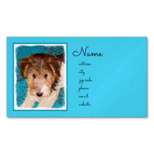 Wire Fox Terrier Puppy Painting - Original Dog Art Magnetic Business Card