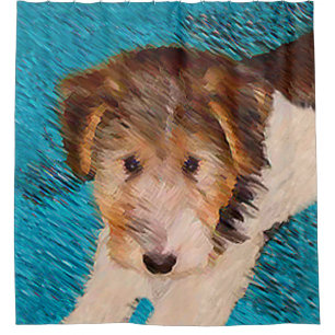 Wire Fox Terrier Puppy Painting - Original Dog Art Shower Curtain