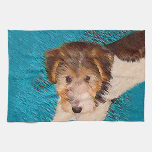 Wire Fox Terrier Puppy Painting - Original Dog Art Tea Towel