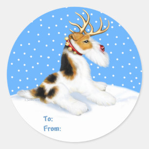 Wire Fox Terrier Reindeer Classic Round Sticker
