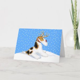 Wire Fox Terrier Reindeer Holiday Card