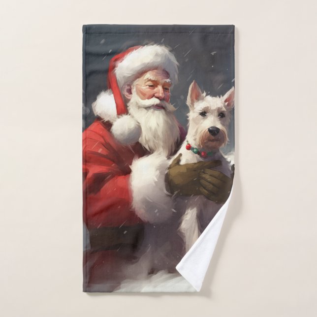 Wire Fox Terrier Santa Claus Festive Christmas Bath Towel Set (Hand Towel)