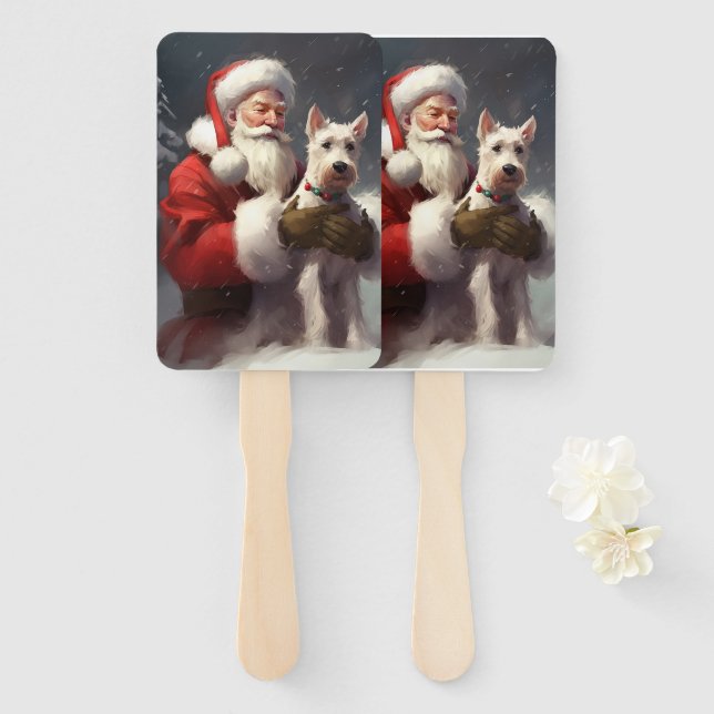 Wire Fox Terrier Santa Claus Festive Christmas Hand Fan (Front and Back)