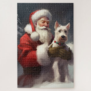Wire Fox Terrier Santa Claus Festive Christmas Jigsaw Puzzle