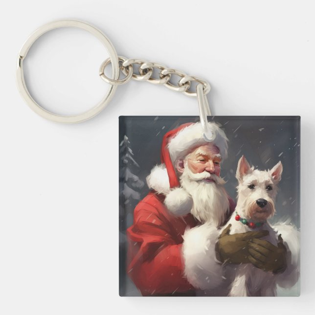 Wire Fox Terrier Santa Claus Festive Christmas Key Ring (Front)