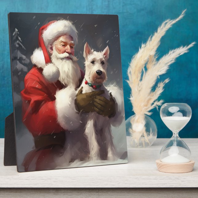 Wire Fox Terrier Santa Claus Festive Christmas Plaque (Side)