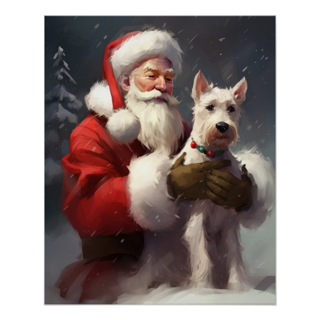 Wire Fox Terrier Santa Claus Festive Christmas Poster (Front)