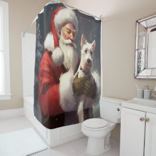 Wire Fox Terrier Santa Claus Festive Christmas Shower Curtain