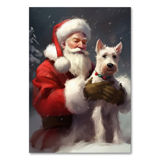Wire Fox Terrier Santa Claus Festive Christmas Table Number (Front)