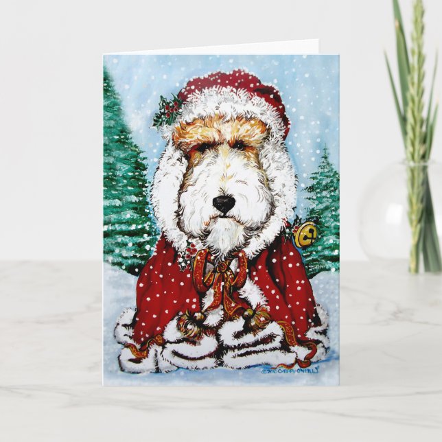 Wire Fox Terrier Santa Holiday Card (Front)