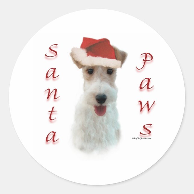 Wire Fox Terrier Santa Paws Classic Round Sticker (Front)