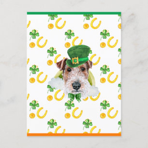 Wire Fox Terrier Shamrock St. Patricks Day Holiday Postcard