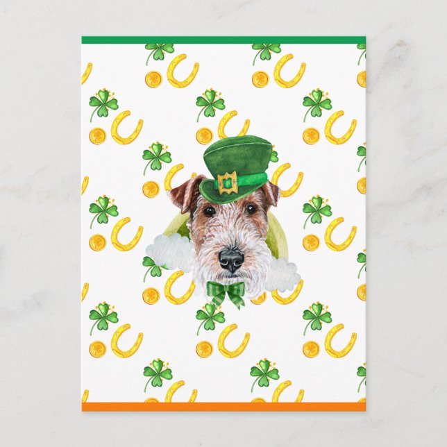 Wire Fox Terrier Shamrock St. Patricks Day Holiday Postcard (Front)