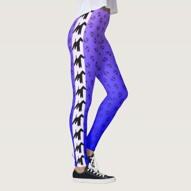 Wire Fox Terrier Silhouette Blue Purple Ombre Leggings (Right)