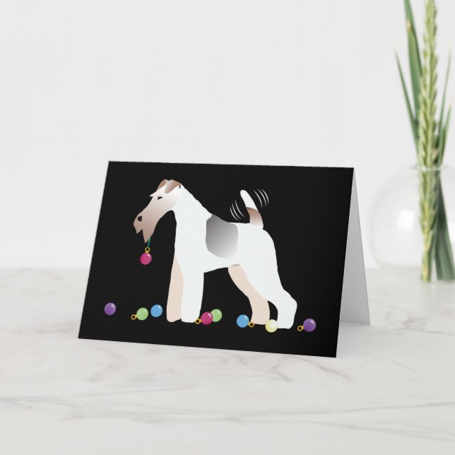 Wire Fox Terrier Silhouette Christmas Design Holiday Card (Front)