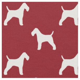 Wire Fox Terrier Silhouettes Pattern Red Fabric