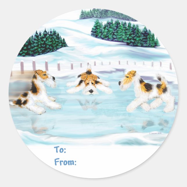 Wire Fox Terrier Skate Date Classic Round Sticker (Front)