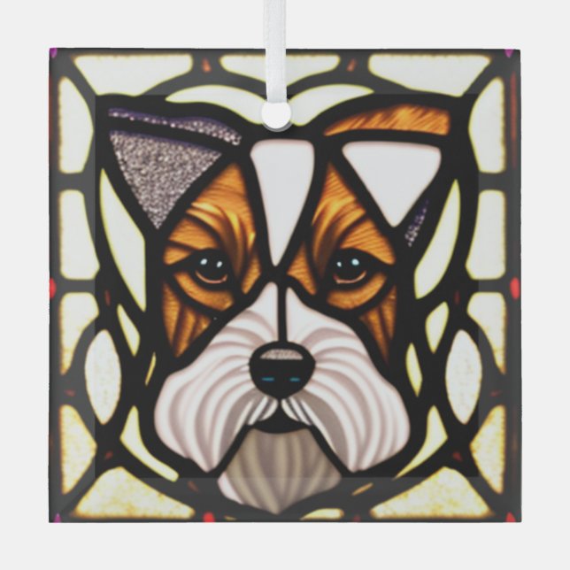 Wire Fox Terrier "Stained Glass" Glass Tree Decoration (Front)
