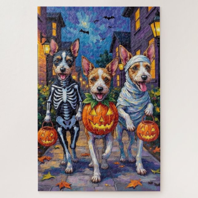 Wire Fox Terrier Trick-or-Treating Halloween  Jigsaw Puzzle (Vertical)
