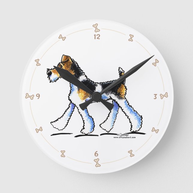 Wire Fox Terrier Trot Round Clock (Front)