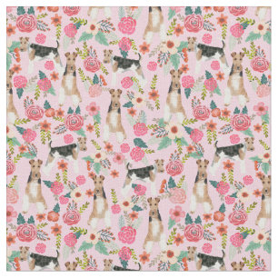 wire fox terrier vintage florals pink fabric