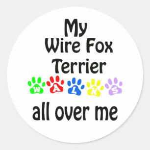 Wire Fox Terrier Walks Design Classic Round Sticker