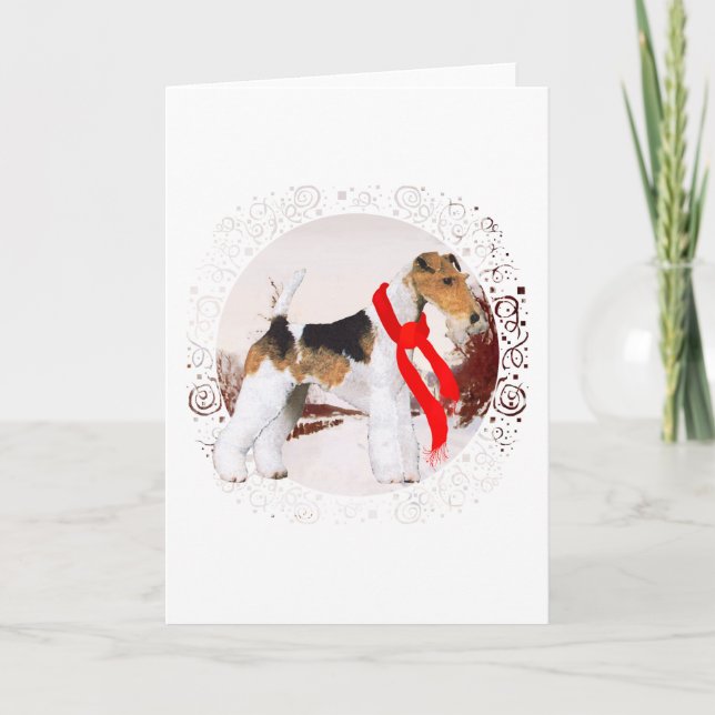 Wire Fox Terrier Winter Holiday Card (Front)