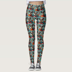Wire Fox Terrier with Heart Roses Valentine's Day Leggings