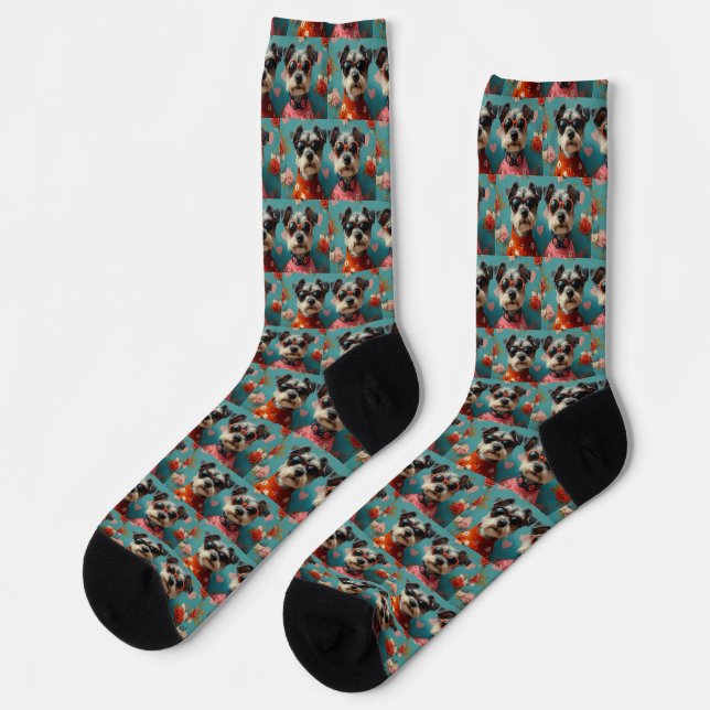 Wire Fox Terrier with Heart Roses Valentine's Day Socks (Left)