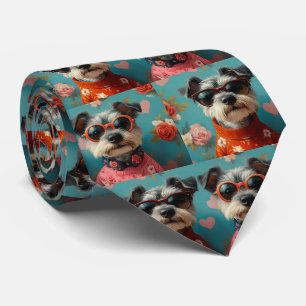 Wire Fox Terrier with Heart Roses Valentine's Day Tie