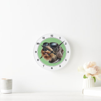 Wire-Hair Dachshund Dog with Sunglasses Round Cloc Round Clock