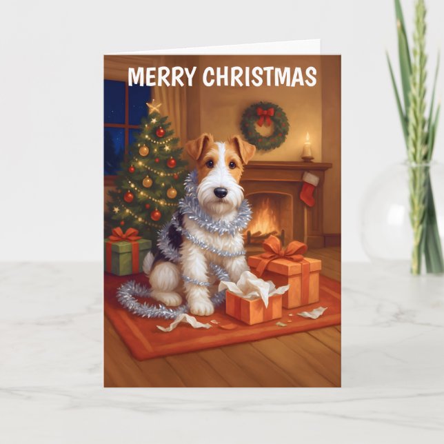Wire Hair Fox Terrier Christmas Card (Front)