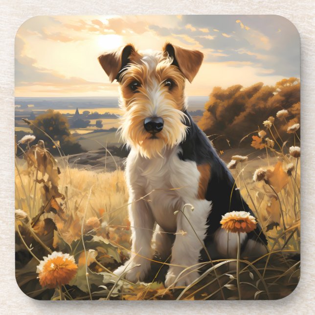 Wire Hair Fox Terrier In Autumn Countryside Coaster (Front)