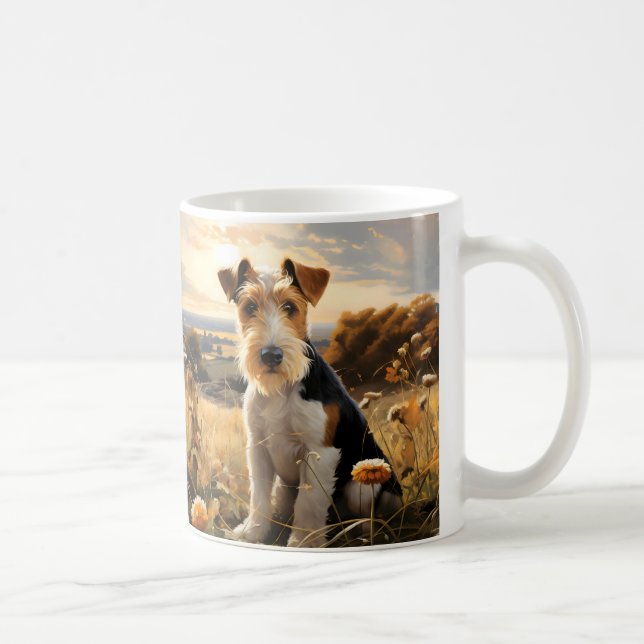 Wire Hair Fox Terrier In Autumn Countryside Coffee Mug (Right)