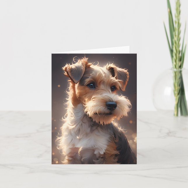 Wire Hair Fox Terrier In Autumn Countryside Note Card (Front)