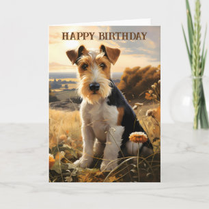 Wire Hair Fox Terrier In Countryside Birthday Card