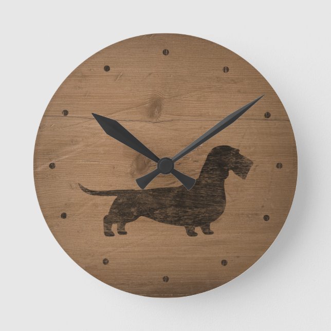 Wire Haired Dachshund Silhouette Round Clock (Front)
