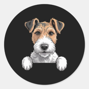 Wire Haired Fox Terrier Funny Peeking Dog Lover Classic Round Sticker