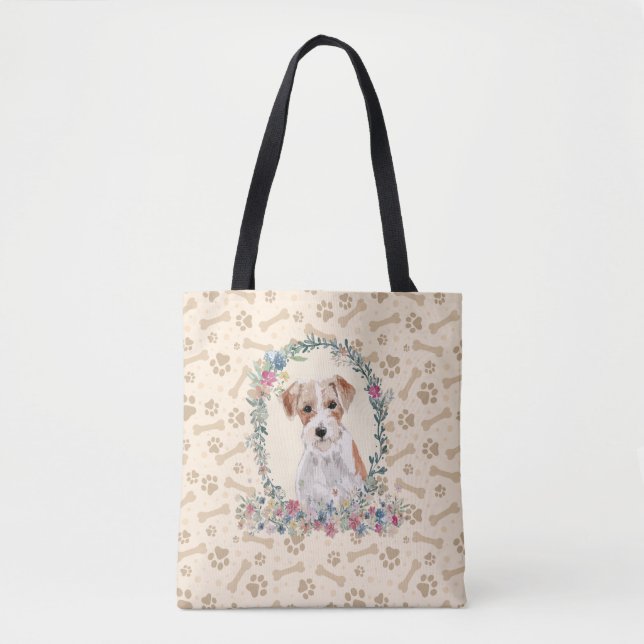 Wire Haired Jack Russell Dog Paw Print & Dog Bone  Tote Bag (Front)