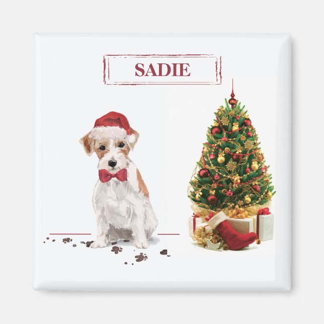 Wire Haired Jack Russell Funny Christmas Dog Magnet (Front)