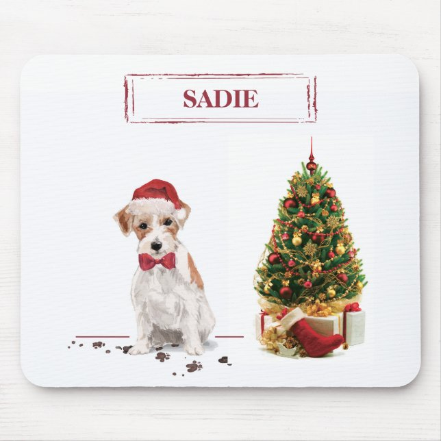 Wire Haired Jack Russell Funny Christmas Dog Mouse Pad (Front)