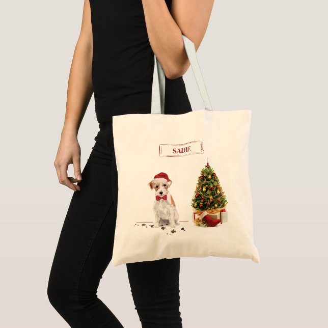 Wire Haired Jack Russell Funny Christmas Dog Tote Bag (Front (Product))