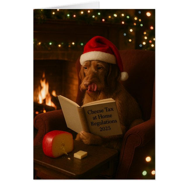 Wire haired Vizsla 'Cheese Tax' Christmas card (Front)