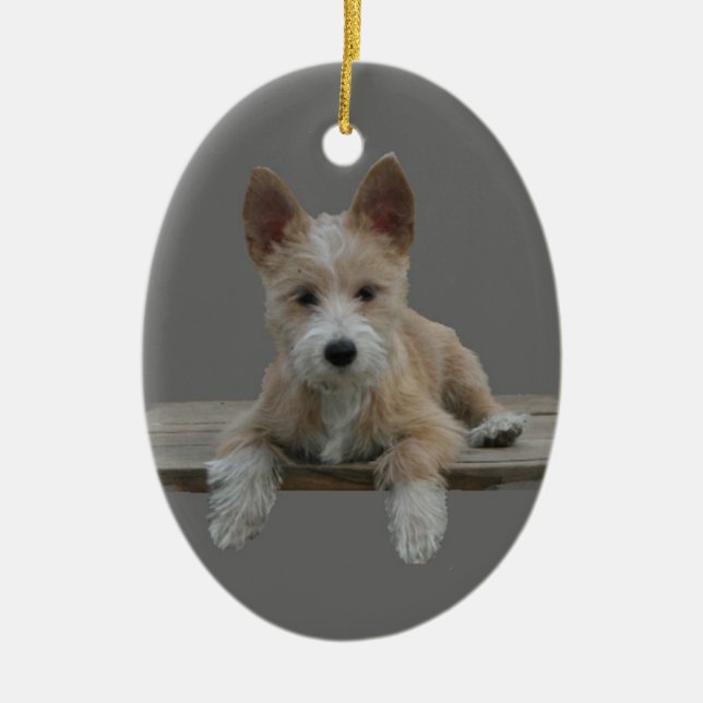 Wire Portuguese Podengo Pequeno Ceramic Tree Decoration (Front)