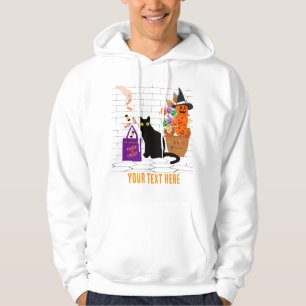 wired cat with a pumpkin in halloween editable hoodie