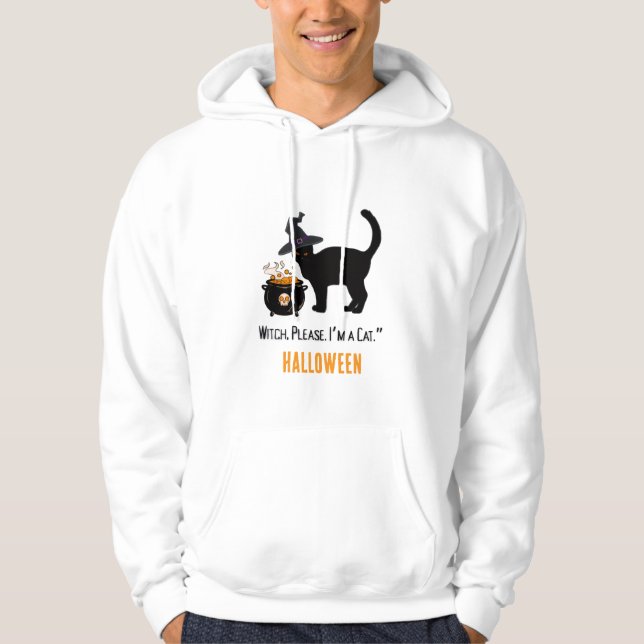 wired cat with a witch hat in halloween editable hoodie (Front)