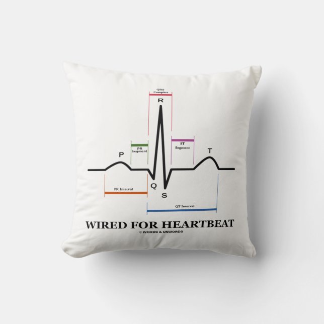 Wired For Heartbeat ECG/EKG Sinus Rhythm Cushion (Front)