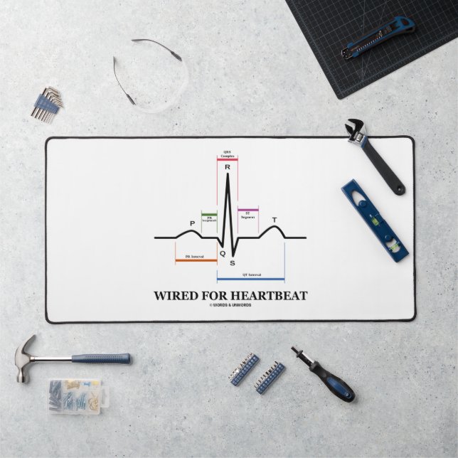 Wired For Heartbeat ECG/EKG Sinus Rhythm Desk Mat (Workstation)